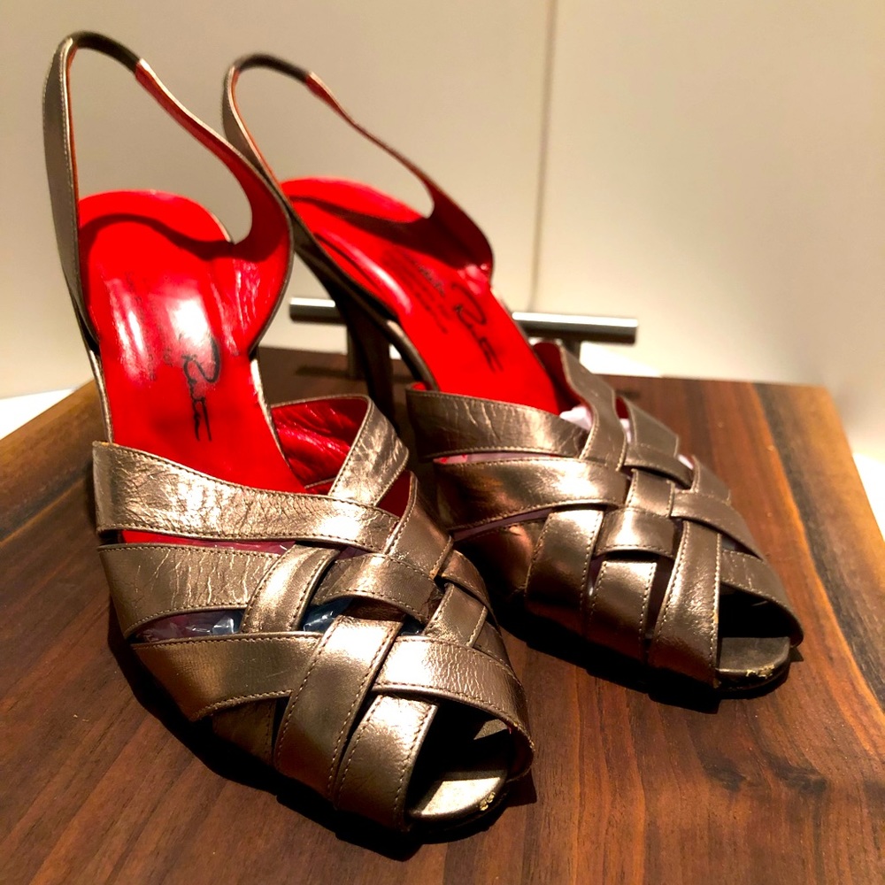 Vintage Oscar de la Renta Gold Woven Leather Heels